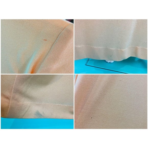 Vintage 70s Formal Gown Women's Small Rhinestone Trim Peach Long Sleeve Dress - Picture 10 of 10